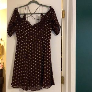 NWT Topshop off the shoulder burgundy gold dress